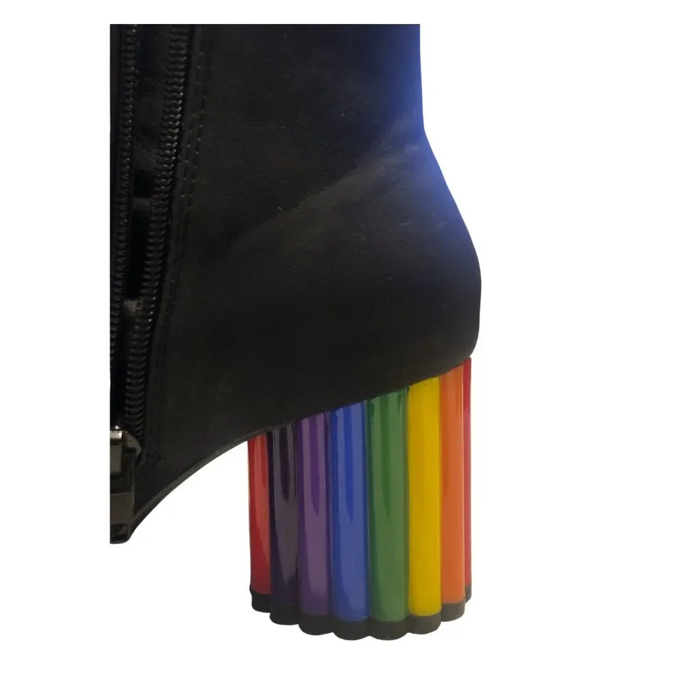 Yru RARE Rainbow Road Black Booties pride festival clubwear size 7 - Picture 5 of 13
